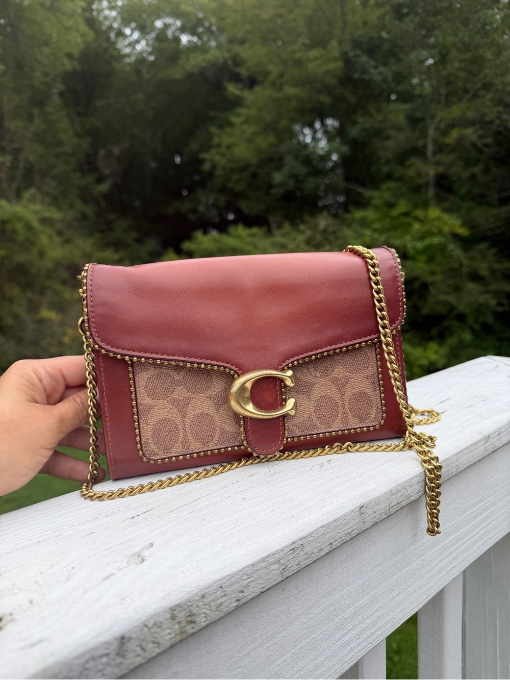 Coach Tabby Chain Clutch 86809 Signature Canvas Beadchain Oxblood Crossbody